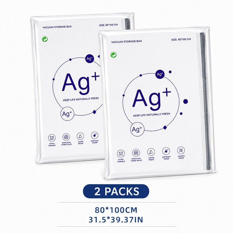 2 Pack Ag+ Silver Ion Vacuum Storage Bags, No Pump