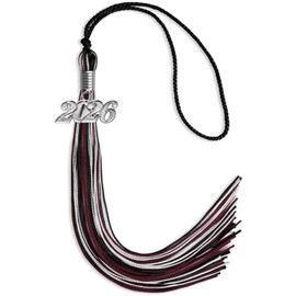 Endea Graduation Mixed Triple Color Tassel with Silver Date Drop (Black/Maroon/Silver, 2026)