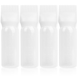 BLAAROOM Root Comb Applicator Bottle 6 Ounce, 4 Pack Hair Oil Applicator Bottle, Hair Dye Bottle Applicator Tools with Hair Oil Dispenser Root Comb Brush for Scalp Hair Oiling Applicator - white