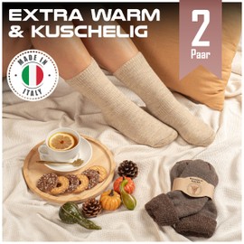 MOUNTREX® Alpaca socks, wool socks for men and women, winter socks, warm house socks, thermal socks, thick, 2 pairs, Ecru/Beige - Thermal with Envelope