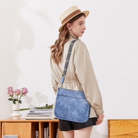 FORRICA Women Crossbody Bag Large Ladies Shoulder Bag Fashion Messenger Bag PU Leather Cross Body Leopard Strap Blue