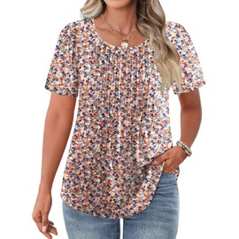 IN'VOLAND Womens Plus Size Tops Tunic Short Sleeve Crew Neck Shirts Casual Loose Blouse 3X Floral Pink