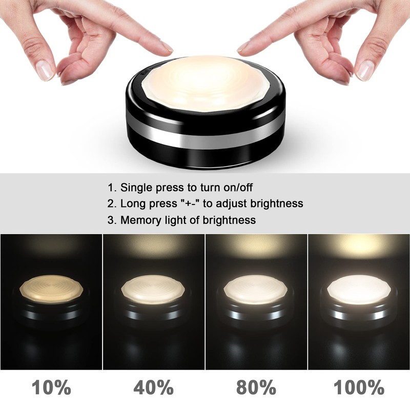 Starxing Puck Lights with Remote Control, Under Cabinet Lighting Dimmable