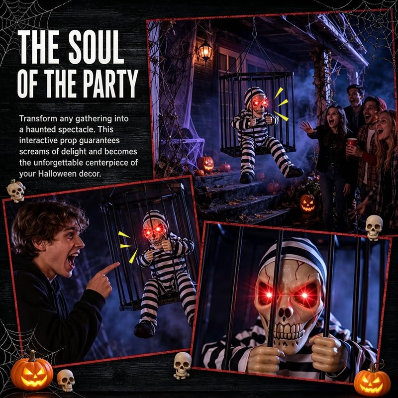 HIULLEN Screaming Animated Hanging Decoration, Infrared Sensor Skeleton Ghost Halloween