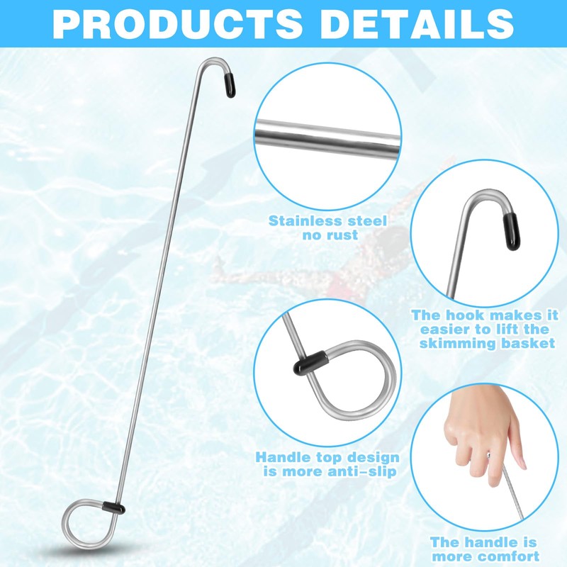 2Pcs Pool Skimmer Hook, Stainless Steel Skimmer Basket Handle Extended