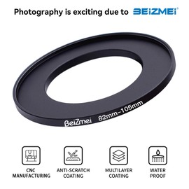 82mm to 105mm Camera Filters Ring,82mm-105mm Step-Up Ringfor Filters Compatiable All Brands Ø82mm Lens to Ø105mm UV ND CPL Camera Filter.Made of CNC Machined.