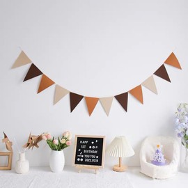 48Pcs Rainbow Pennant Banner, BetterJonny 4 Pack Felt Fabric Flags Triangle Flag for Party Wedding Christmas Birthday Bedroom Decoration(Brown)