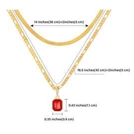 Mesovor Golden Layered Chains Necklaces with Pendant Crystal, 18 Carat Gold-Plated Figaro and Snake Chain Collar Necklace for Women Girls Jewellery Gifts, Gold-plated, Crystal
