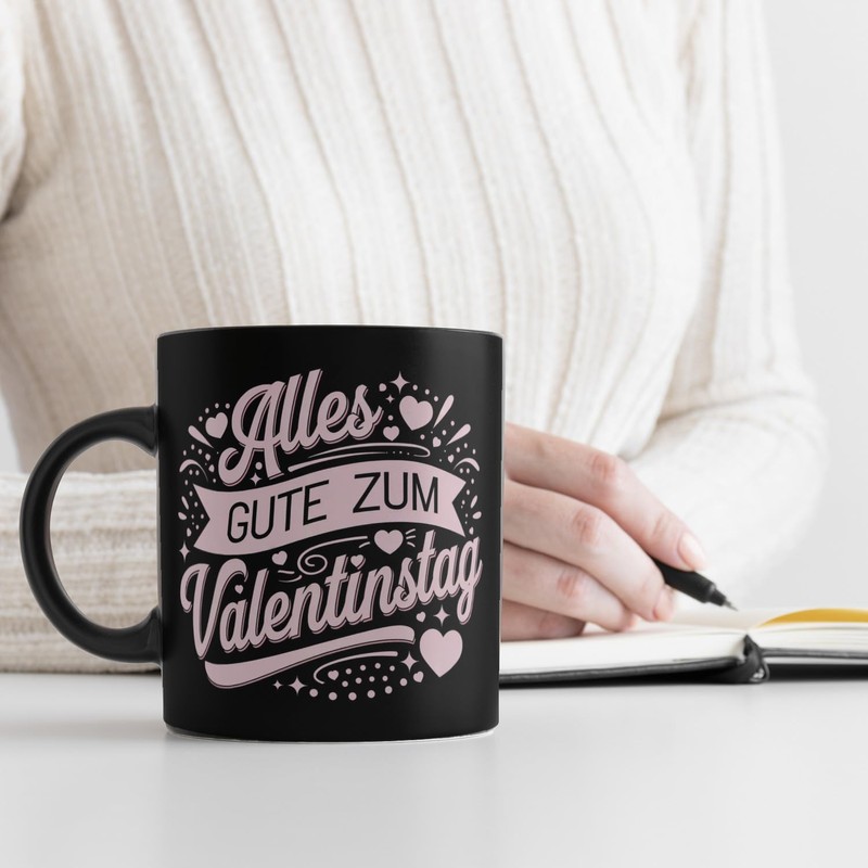 Alles Gute zum Valentinstag mit rosa Herzen Tasse Perfekter Kaffeebecher