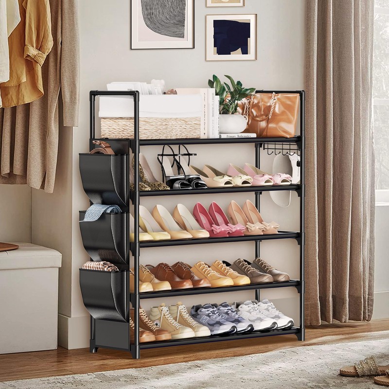 VILICK 5 Tier Shoe Rack with Hook and Side Pocket,Shoe