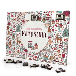 printplanet - Adventskalender mit Namen Mamuschki - gefüllt mit Schokoladen-Füllung - personalisiert mit Namens-Motiv Christmasicons - Schoko-Kalender, Weihnachtskalender