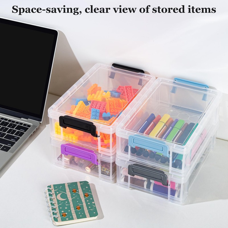 Clear Pencil Box Plastic Storage Containers 4 Pack, Latch Storage