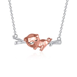 YAFEINI Pig Necklace 925 Sterling Silver Tree Branch Origami Pig Pendant Jewellery Piggy Gifts for Women Mom Wife