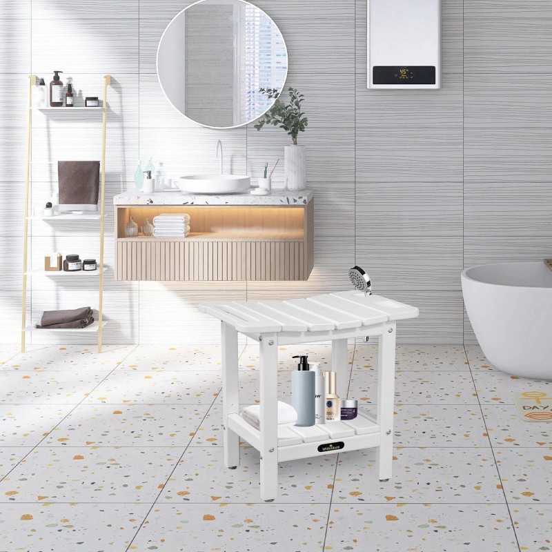 Table Shower Bench for Inside Shower,White HDPE Shower Stool Waterproof,Ind