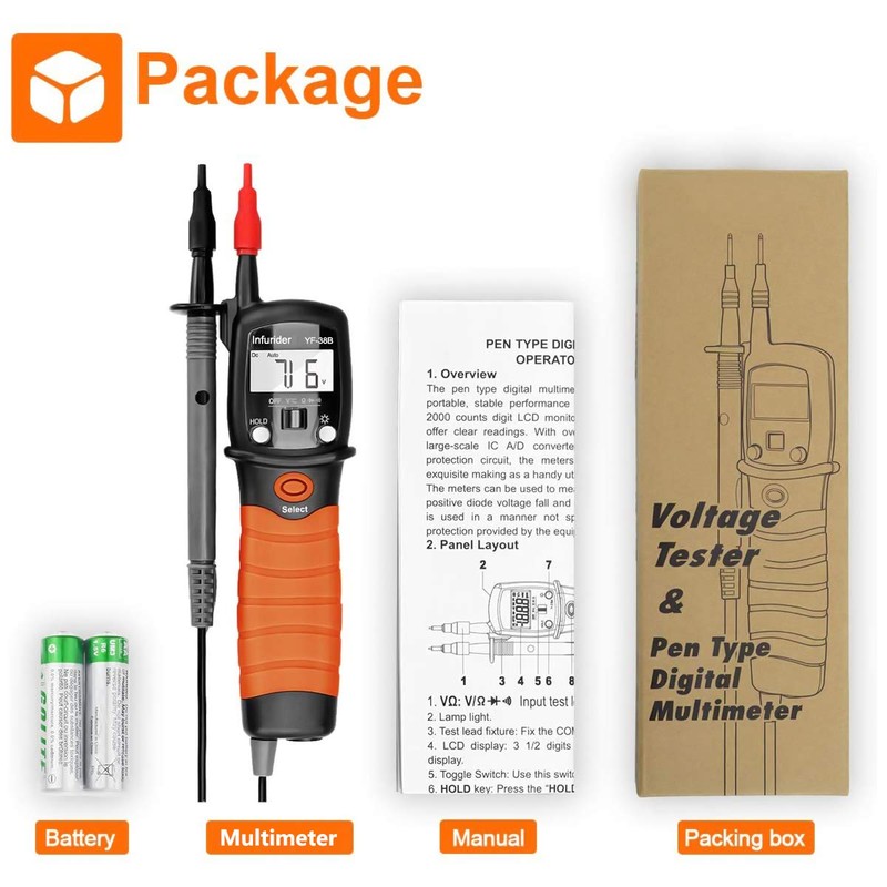 INFURIDER Pen Hand Multimeter YF-38B Digital Voltage Tester Voltmeter, Multi