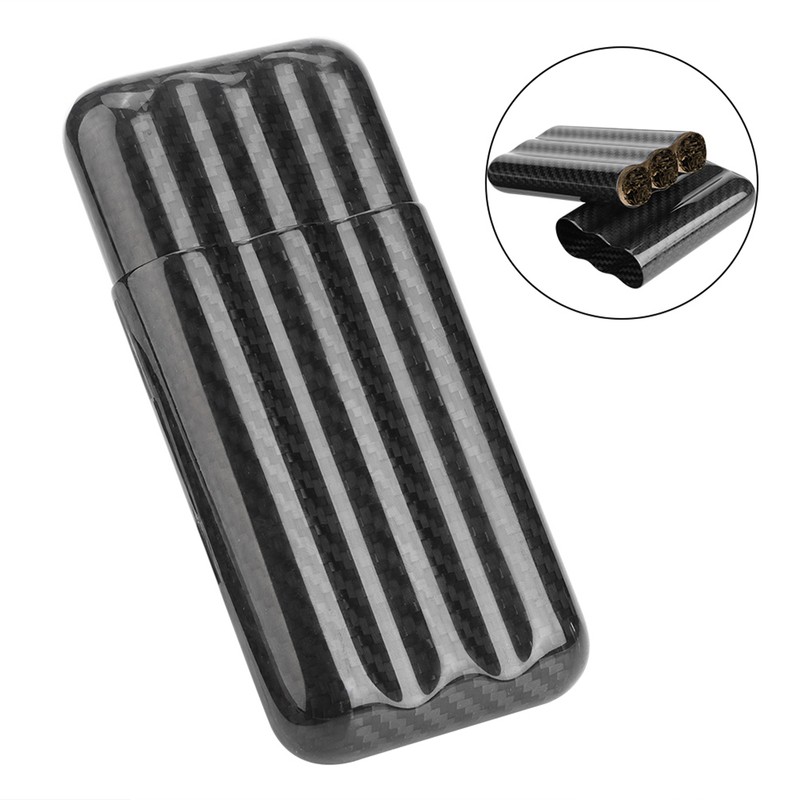 Carbon Fiber Cigar Case Humidors 3 Tubes Cigar Holder Storage
