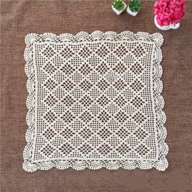Pmnzdy Tablecloth Square Rectangular Retro Nostalgic Handmade Doily Crochet Sofa Towel Cotton Crochet Lace Coaster for Kitchen Dining Room Party Wedding Tableware Beige 70 x 70 cm