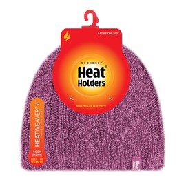 HEAT HOLDERS - Womens Thermal Fleece Lined Cable Knit Winter Beanie Hat 3.4 tog (One Size, Rose)