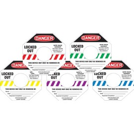 Accuform KDD360YL STOPOUT Gate Valve Lockout Label, Legend "Danger Locked Out", Fits KDD470 STOPOUT Gate Valve Lockout, Yellow Stripes