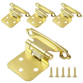 BokWin 4 Pack 1/2" Overlay Brass Gold Self-Closing Kitchen Cabinet Hinges Self Closing Flush Mount Hinges with Silicon Bumpers Kitchen Cabinet Door Hardware for Bathroom