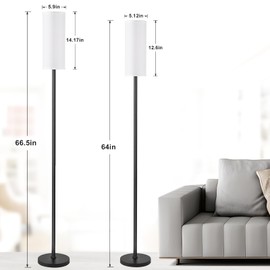 Ambimall 66'' Floor Lamps for Living Room with Remote Control and Stepless Dimmable Colors Temperature & Brightness, 9W Bulb Included(White Lampshade & Black Pole)