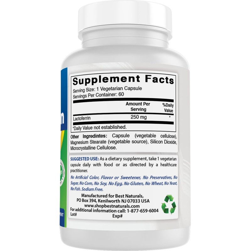 Best Naturals Lactoferrin 250 mg Veggie Capsule, Supports Healthy Immune