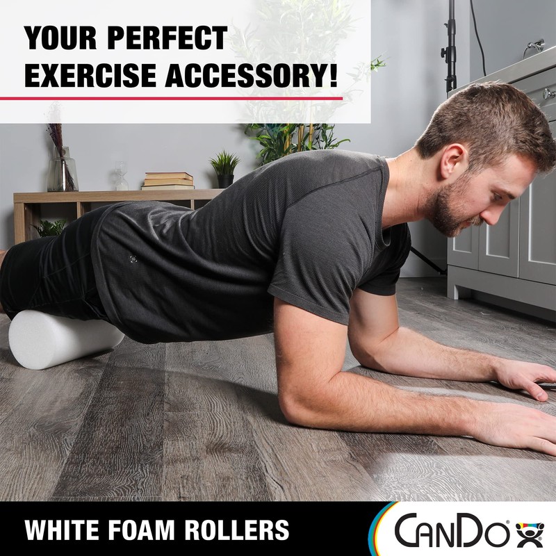 CanDo White PE Foam Rollers for Exercise, Finess, Muscle Restoration,