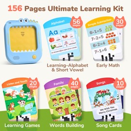 JoyCat Kids Learning Tablet, 156 Pages Talking Flash Cards with 20 Listen & Find Games, Tap-to-Read Educational Toy to Learn Alphabet Phonics Numbers, Autism Sensory Toys Gifts for 2 3 4 5 6 Year Olds