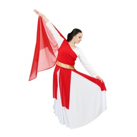 Danzcue Womens One-Shoulder Praise Dance Tunic with Graceful Shoulder Sash, Praise Dance Overlays and Tunic for Women, Scarlet-Gold, 2XL-3XL