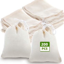 HOFURME 200 Pack Muslin Bags Burlap Drawstring Sachet Bags Multipurpose Canvas Linen Pouch for Tea Jewelry Wedding Party Favors Storage