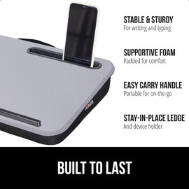 Gorilla Grip Laptop Lap Desk with Phone Holder, Pillow Cushion Desks Fit Laptops up to 15.6", Tray Ledge Keep Computers in Place, Portable Travel Workstation Essentials for Home, Dorm Room, Gray