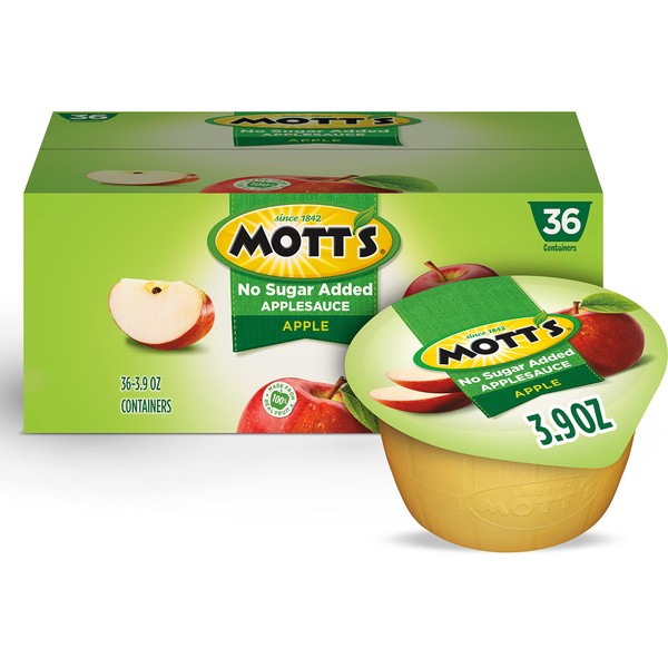 Mott's No Sugar Added Applesauce, 3.9 Ounce Cup, 36 Count