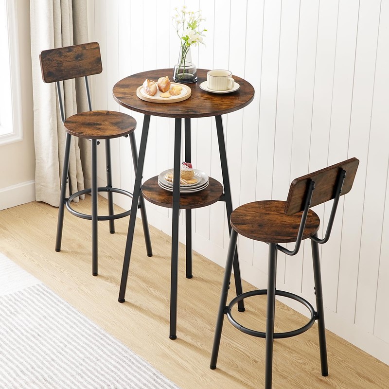 HOOBRO 3 Pieces Round Bar Height Table and Chairs Set,