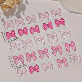 Pink Bow Nail Art Charms 3D Valentinese Day Bow Nail Art Charms Resin Ribbon Bow Nail Accessories Cute Nail Art Supplies Bowknot Nail Accessories Bow Nail Rhinestones for Women DIY Nail Decoration