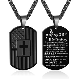 Birthday Gifts Necklaces for Men Boys Dad Son Brother Husband Grandpa Grandson 10th 13th 16th 18th 21st 30th 40th 50th 60th Year Old Birthday American Flag Necklace Christmas Gifts (13th Birthday, Black)