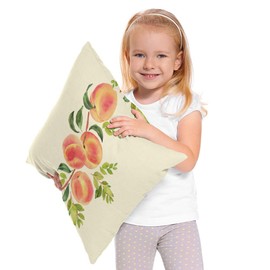 Moslion Throw Pillow Cover Peach Watercolor Painting Art Summer Time Fresh Fruits Green Leaves Outdoor Square Pillow Case Cushion Cover for Home Car Decorative Cotton Linen 18x18 Inch