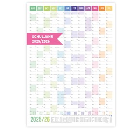 heaven+paper School Year Calendar 2025/2026 A1 Door Calendar Portrait Format Semester Planner Folded Wall Calendar 2025 2026 Wall Planner Colourful with Holidays School Holidays (Rainbow, Portrait)