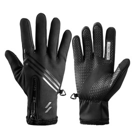 I Kua Fly Winter Warm Gloves for Men Women Touchscreen MTB Cycling Gloves Windproof Waterproof Running Gloves Thermal Sports Gloves (Black, XL)