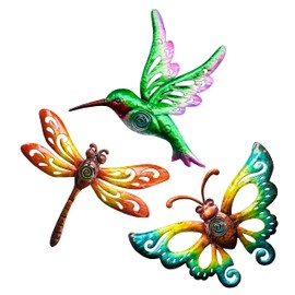 BVLFOOK Hummingbird Butterfly Dragonfly Metal Wall Art Decor, Wall Sculpture Decoration Hanging for Home Living Room Bedroom Garden Porch Patio Balcony Ornament for Indoor Outdoor, 3 pack 9 inch