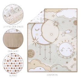 The Peanutshell The Peanutshell 5 Piece Baby Crib Bedding Set for Boys & Girls - Newborn, Infant & Toddler Nursery Bed Set Decor with Fitted Crib Sheets, Blanket, Dust Ruffle Comforter - Starry Skies