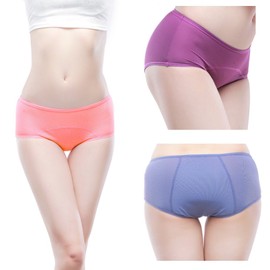 Las malla hoyos transpirable leakproof período Calzones Mulit Pack Tamaño XXS-XXL/US 9, Purple, blue, watermelon; para mujer