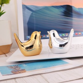 CERANEE Ceramic Bird Statues Home Décor, Modern Small Animal Abstract Art Decorative Sculpture, Geometric Pottery Decoration Figurines Gift for Living Room, Bedroom, Office, Shelves - Gold