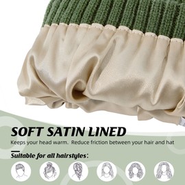 Durio Winter Hats for Women Men Satin Lined Beanie for Women Soft Silk Lined Beanie Hat Knit Chunky Beanie Ski Snow Hat Olive Green One Size
