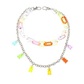 Punk Mushroom Dice Gummy Bear Pendant Pocket Wallet Chain Silver Color Butterfly Dinosaur Jean Pants Belt Chains Hip Hop Thorn Waist Belly Body Chain for Women Jewelry(Bear B)