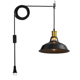 Phaosio Plug in Pendant Light Fixtures, Industrial Hanging Lighting Fixture with Metal Shade, Farmhouse Hanging Lights for Hallway, Kitchen Island, Sink, Dining, Living Room, Black