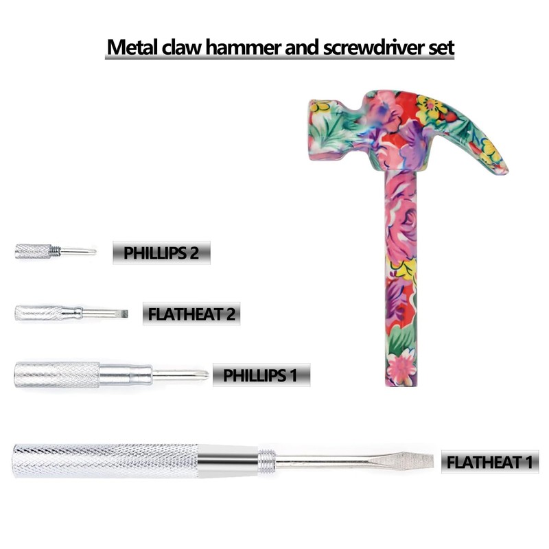 LANDIBO 6-in-1 Multifunctional Metal Flower Hammer & Screwdriver Tool Set,