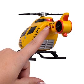 Mini Dig Vehicle Motorized Playset Construction Site Garage with Front Loader and Helicopter