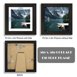 Hongkee 5x5 Picture Frame with Real Glass - Display Pictures 4x4 with Mat or 5 x 5 without Mat, Photo Frame for Wall or Table Top Display(Black, 3 Pack)