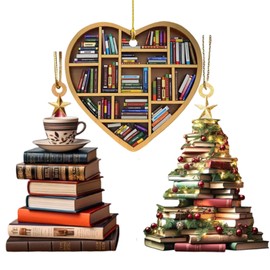 3PCS Book Christmas Tree Ornaments Christmas Ornaments For Book Lovers, Stacked Books Ornament Christmas Hanging Gift Decorations for Christmas Tree