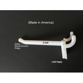 ProCraft Brand (100 Pack) 2 Inch White Plastic Peg Hooks for 1/8" to 1/4" Pegboard. USA Made